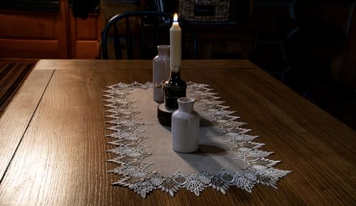 Lace Runner Neutral Earth Tones Table Runner Dresser Scarf Coffee Table Runner (16Wx36L)