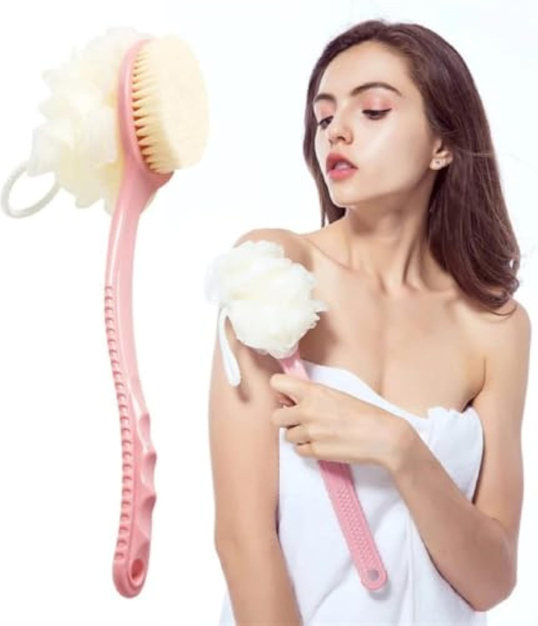 Bath Shower Brush with Loofah, 33 cm Long Handle