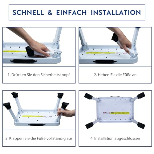 BONTEC Klapptritt, weißer Tritthocker klappbar bis 150 kg, rutschfeste Trittstufe mit Gummifüßen, klappbarer Hocker tragbar, Fußbank für Küche, Bad, Garten, Camping, kleine Leiter, Faltbarer Schemel