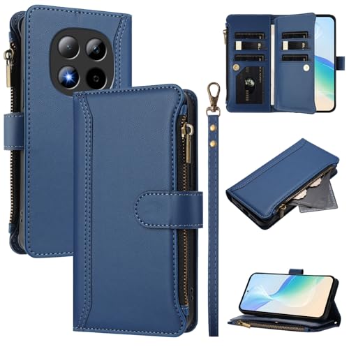 linsuyu Cover Compatible with Xiaomi Redmi Note 15 Pro 5G,Compatible with Xiaomi Redmi Note 15 Pro 5G Zipper Dual Card Slot Wallet Phone Case Blue
