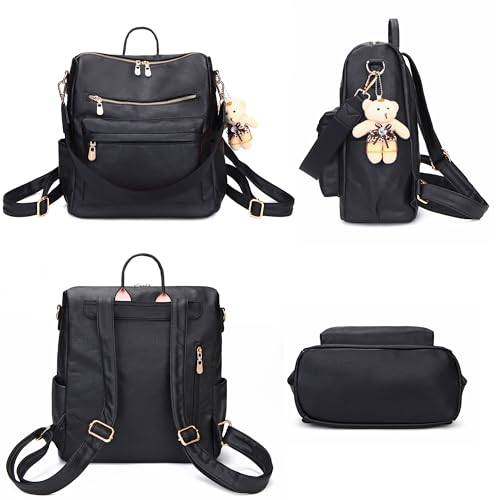 Image of Soperwillton Women Backpack Purse Shoulder Handbags Travel Bag Set 2pcs | Soft PU Leather,Large Capacity,Many Pockets,with a Functional Wallet,with a Detachable Shoulder Strap,Multipurpose Design