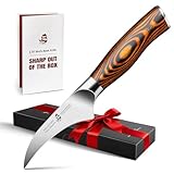 TUO Bird Beak Paring Knife, 2.5 inch Handy Peeling Knife, Curved Small Blade for Fruit & Vegetable, German Stainless Steel, Ergonomic Pakkawood Handle - Fiery Series