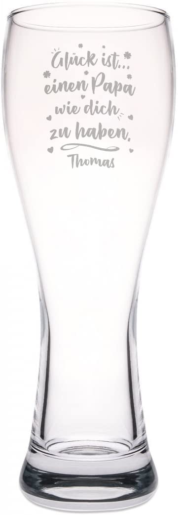GRAVURZEILE Leonardo Weizenglas Mit Gravur „Fistbump Papa“ & Namen, 740 Ml, Robust – Personalisiertes Vatertagsgeschenk