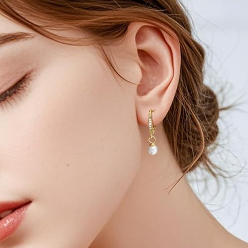 Pearl Earrings for Women 14K Gold Hoop Earrings for Women Gold Pearl Hoop Earring for Womens Pearls Hoops Shiny and Eye-Catching Creative Pearls Hoops Earring for Womens4