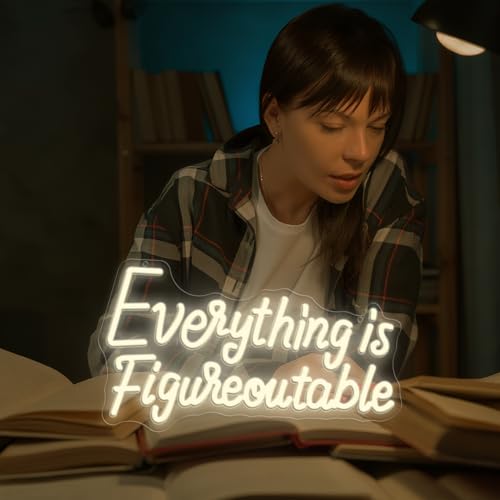 Image of Everything is Figureoutable Neon Sign, Dimmable Neon Signs for Wall Decor Letter Light up Sign, Inspirational Classroom Wedding Room Desk for Home Decor 14.96 x 8.26 inch