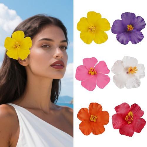 6 Pinzas de Flores Hawaiian para Cabello 3.5 Pulgadas miniatura 1