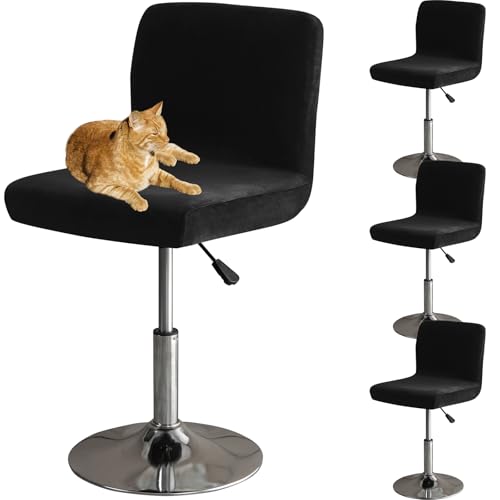 HOMECOVER Housses De Chaise De Bar avec Dossier, Élastique Velours Tissu Housses De Tabouret De Pub Amovible Courte Arrière Pivotant Couverture De Chaise-Le...