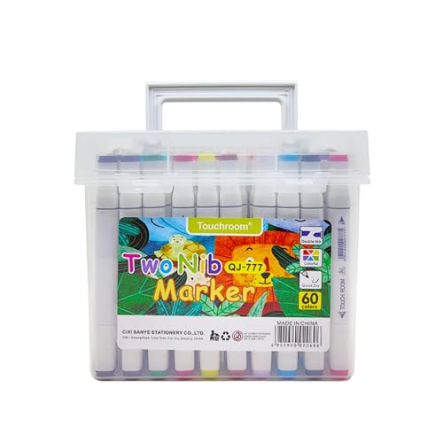 Image of JOUET Two Nib Marker Set, Double-Ended Markers with 1mm and 0.7mm Tips, 60 Vibrant Colors, Washable Ink, Triangular Barrel Design, Child-Safe and Non-Toxic, Ergonomic for Kids