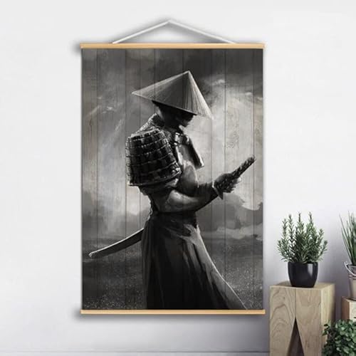 QINGRENJIE Geisha Swordwork Samurai Guerrier Guerrier Femme Impression Sur Toile Affiches Décoration De La Maison Peinture Avec Rouleau Suspendu En Bois Massif 58x90cm 3 Cover