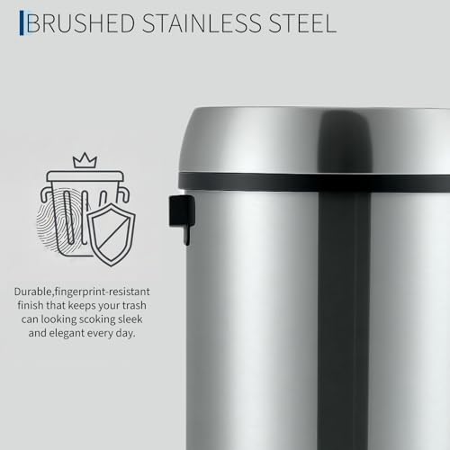 Image of 65L /17 Gallon Heavy Duty Commercial /Kitchen Trash Can, Open Top Waste Bin for Office Bedroom Bathroom, Brushed Stainless Steel Finish