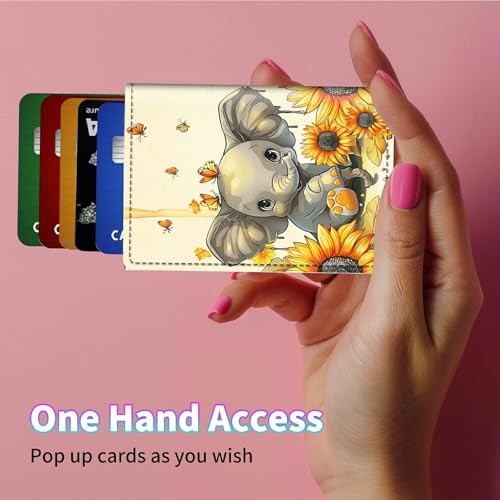 RFID Blocking Card Holder Wallet Billeteras de Hombres, Pop Up Minimalist Wallet for Men Women, Large Capacity Smart Wallet fit Money, ID Card, Driver's License, Elephant Butterfly4