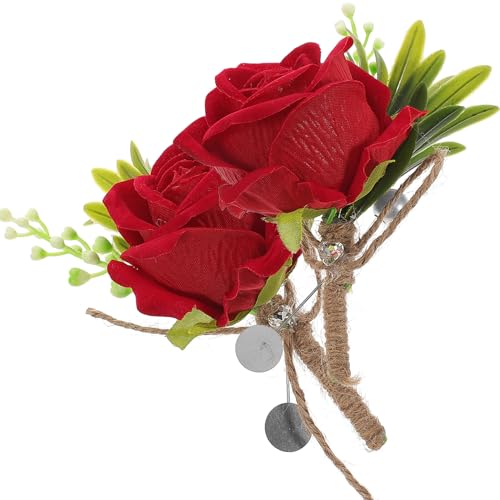 Fiore all'occhiello finto: questo fiore all'occhiello a forma di rosa adotta un abbinamento di colori classico, elegante e intellettuale, che può aggiungere bellezza e fascino, corsage da sposa