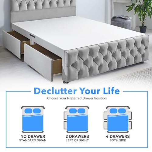 ComfoRest Elegant King Size Bed with 4 Drawers – 5FT – (Silver Plush) – Durable Base for Organised Living – Sturdy Design for Modern Bedrooms – No Mattress Included