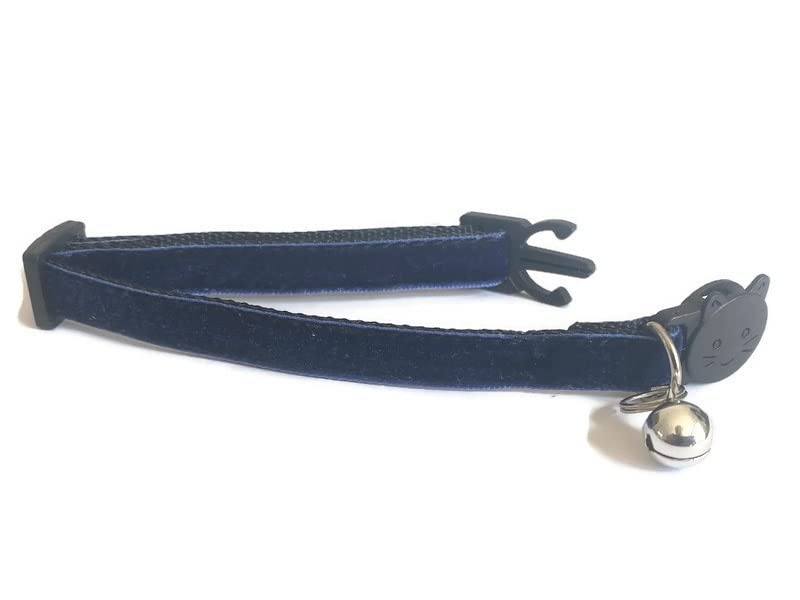 Velvet Cat Collars with Bell, Navy Blue, Cat Collar (14cm - 24cm) - Image 2