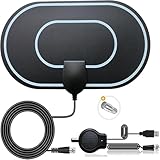 Antenna TV Interna Amplificata Potente, Antenna TV Digitale, Supporto Ricezione a 4K 1080p VHF UHF DVB-T/DVB-T per Smart TV, Cavo Coassiale da 5M