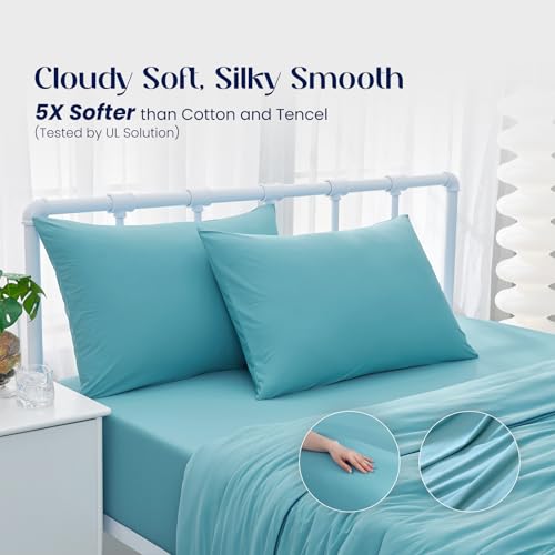 Dream Valley King Cooling Fitted Sheet Set 3-Pcs 15" Deep Pocket Dream Blue - image 6