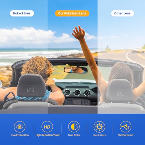 نظارات شمسية مستقطبة للرجال من اوجيرو، رياضية للحماية الأشعة فوق البنفسجية 400، مستطيلة للقيادة في الهواء الطلق والصيد (بلون أسود غير لامع)