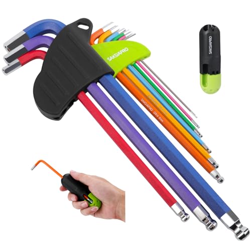 SAKSIAPRO Metric Allen Wrench Set with Ball End, 9-Piece(1.5mm-10mm) Long Arm Hex Key Set with T Handle