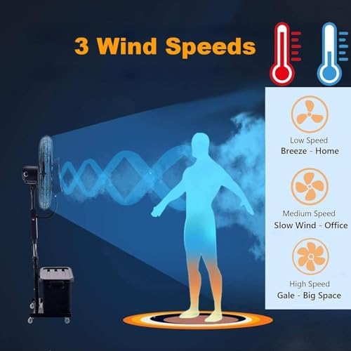 26in/30in Heavy Duty Outdoor Misting Fan - Commercial Oscillating Pedestal Fan with 11 Gallon Tank for Patio, Restaurant, Garage, Gym & Workshop - 3 Speed Settings