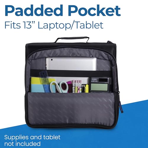 Image of Case-it The Universal Zipper Binder - 2 Inch O-Rings - Padded Pocket Holds up to 13 Inch Laptop /Tablet - Multiple Pockets - 400 Page Capacity - Comes with Shoulder Strap - Jet Black LT-007 (6 Pack)