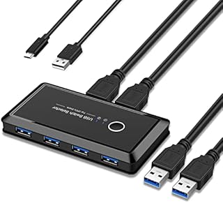 USB 3.0 Switcher Selector 2 Computer Sharing 4 USB Devices KVM Switches Hub Adapter for Keyboard Mouse Printer Scanner U-Disk Headsets, USB KVM Switch Compatible with Mac/Windows/Linux