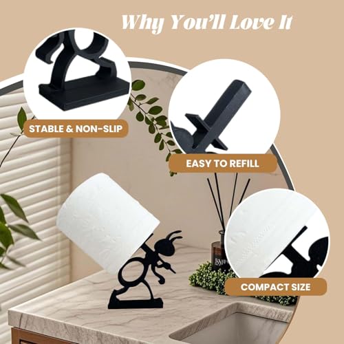 Orablooiva 3 Stück Set Ameise Toilettenpapierhalter Lustiger Toilettenpapier Halter Freistehend Badezimmer Set 3D Gedruckter Schwarz Ameise Rollenhalter