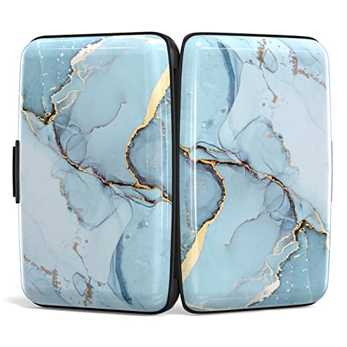 Image of Credit Card Holder, Mini Aluminum Card Wallet RFID Blocking Slim Metal Hard Card Case for Women Men, Blue Marble