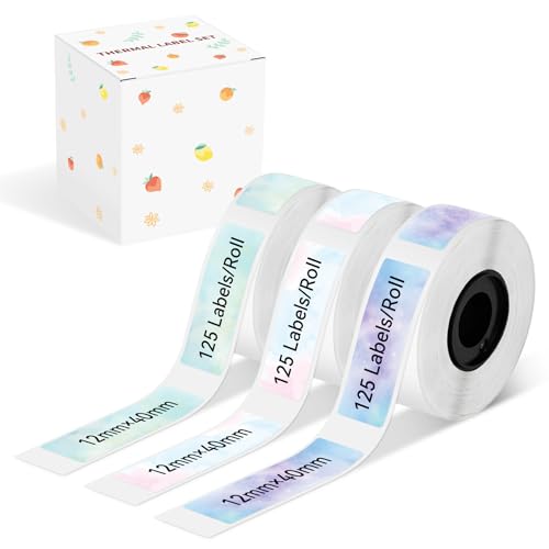 Image of Color Label Tape for D30 D32 D10 D35 Q30 Label Maker Refill, Starry Sky Patterns, 12x40 mm(0.47x1.57Inch) 125 Tapes/Roll, 3 Rolls, Compatible with Phomemo D30 Labeler Home Office Labeling Replacement