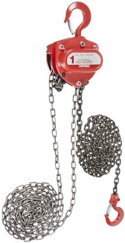 Coffing LHH-1B-10 Steel LHH Model Hand Chain Hoist with Hook, 10' Lifting Height, 1 Ton Load Capacity