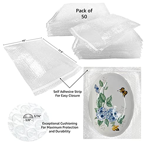 Starboxes 50 Bubble Out Bags 15X17.5" - #8 Wrap Pouches Envelopes Self-Sealing, Clear, Model:bob815175050 #TOP1