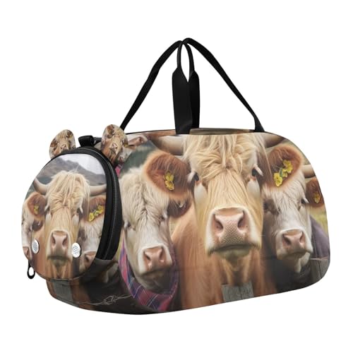 YETTASBIN Sport Travel Duffel Bag for Girls Boys, Cute Cow Large Waterproof Weekender Overnight Bag, Detachable Shoulder Strap Gym Bag with Shoe Compartment & Wet Pocket