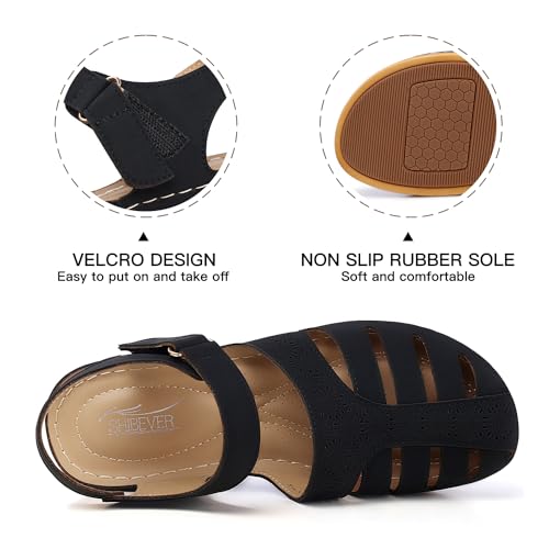 SHIBEVER Closed Toe Sandals Women: Summer Dressy Wedge Sandal - Fisherman Comfortable Hollow Out Sandals3