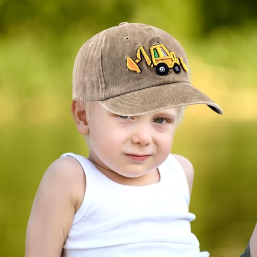 Bagger Baseball Cap Auto Sonnenhut für Kinder 2-8 Jahre - Cartoon Baseballmütze für Jungen und Mädchen mit Sonnenschutz, Khaki