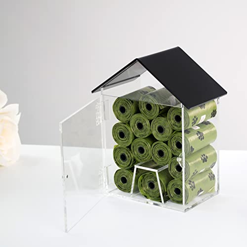 Image of Dog Poop Bag Dispenser, Wall Mount Waterproof Outdoor or Indoor Cat Bag Dispenser Holder, Clear Acrylic Pet Waste Bag Storage Container Station for Home, Yard, Porch, Lawn, Fence (Frame House)