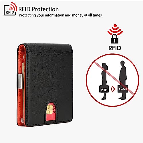 Custom Slim Wallet,Personalized Engraved Name Wallets with RFID Blocking Minimalist Bifold Gifts for Men,Son,Grandpa,Boyfriend,Wedding,Graduate,Birthday(Black)2