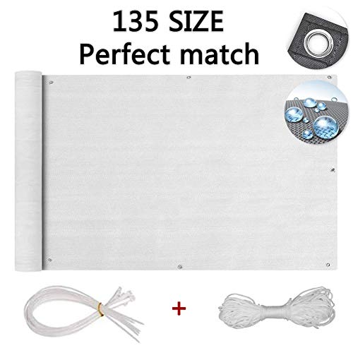 Preisvergleich Produktbild Balkonverkleidung, Balkonumspannungen 90x800cm, Witterungsbeständig und Wasserabweisend, mit Ösen und Kordel, Deko für Balkongeländer, Terrasse & Garten, weiß