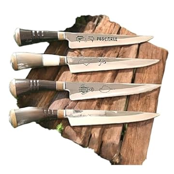 Faca Artesanal Personalizada Disco de Arado Cabo de Chifre e Vazamentos