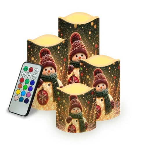 Image of Christmas Snowman Electric Flameless Candles Set of 4