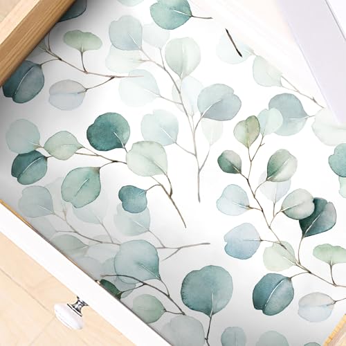 HAOKHOME Shelf Liner and Cabinet Liner Boho Leaf, Self-Adhesive Drawer Liners, Peel and Stick Contact Paper for Kitchen Cabinets and Cupboard, Bathroom Drawers, Green/White 17.3in x 6.5ft - Thumbnail 2