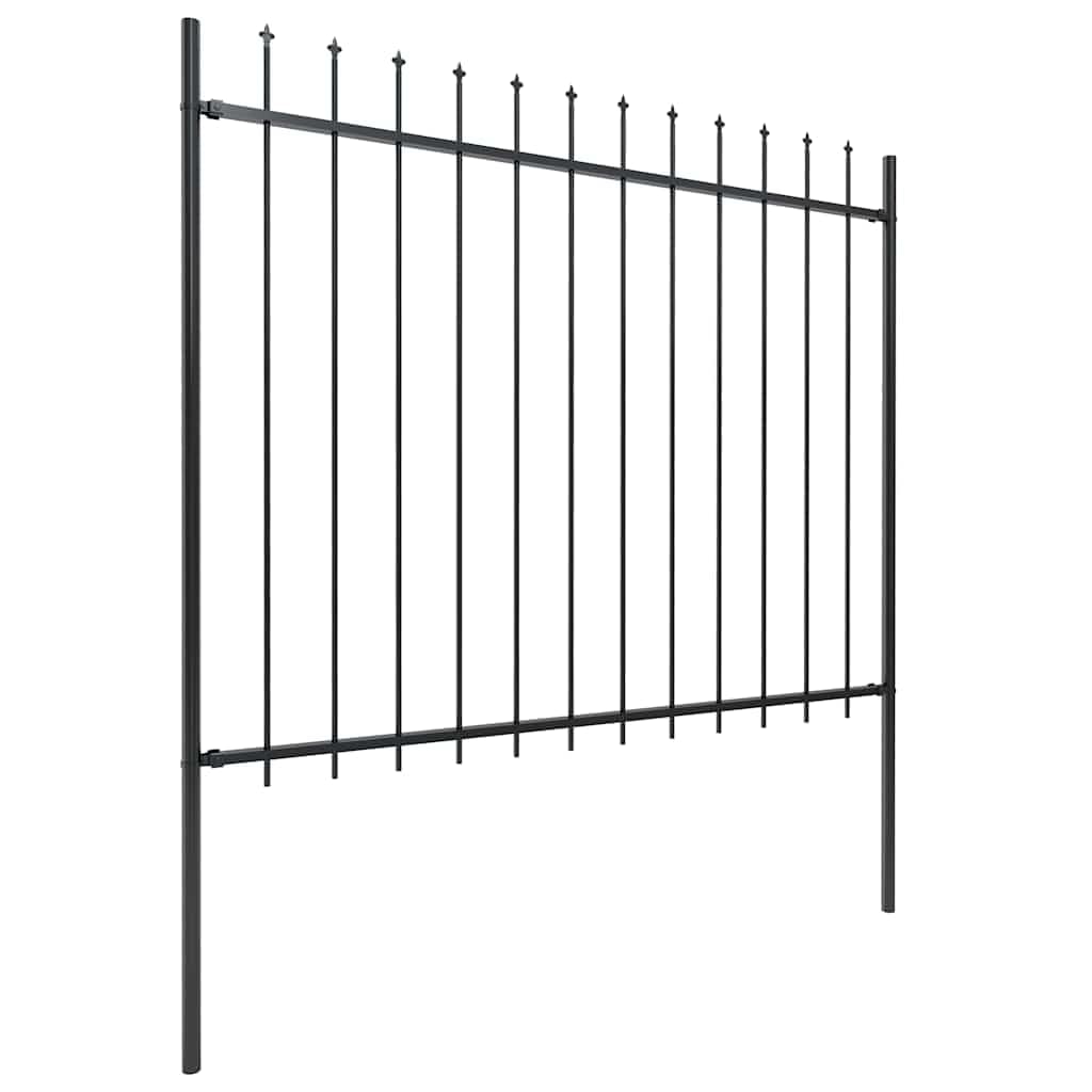Garden Fence with Spear Top Steel 1781.5x150 cm Black Decorative Outdoor Barrier 10 Panel 11 Post Set for Yard Walkway Security Heavy Duty Powder Coated