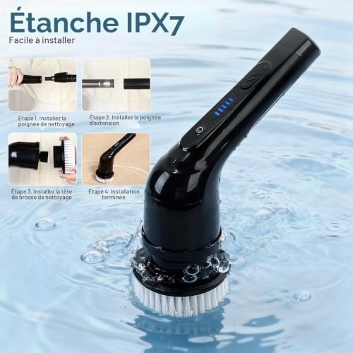 Journeyside Brosse Electrique Nettoyage, Electrique Nettoyage Rotative avec 9 Têtes sans Fil, Brosse Rotative Électrique Multi-Surfaces pour Nettoyer la Salle de Bains Cuisine,IPX7 – vue 7