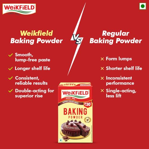 Image of Weikfield Baking Powder | 100% Double Action Baking Powder | Perfect for Fluppy Cakes, Cookies, Muffins & Breads | Perfect for Baking | In Reusable Poly Jar | 100g (Pack of 3)