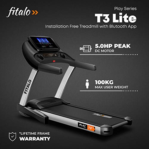 Image of Fitalo Play T3 Lite (5.0 HP Peak) DC Motor Motorized Treadmill with Free DIY Installation Assistance and Bluetooth App for Home Use