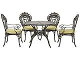  Ensemble de Repas de Jardin Table Ronde et 4 Chaises Assorties en Aluminium Marron et Doré Effet Vieilli pour Extérieurs Vintage Classiques Beliani