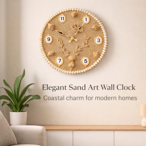 Image of Wall Clock for Hall | Beach Sand Made Sea Shell Design | Large Decorative Silent Non-Ticking Modern Clock for Living Room, Bedroom and Office