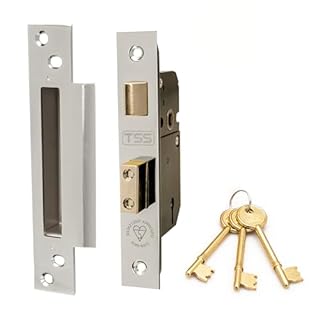 TSS High Security 5 Lever British Standard Mortice Sashlock with 3 Keys and Fixings, 2.5" (68mm) Polished Chrome, Insurance Approved for External Doors, British Standard BS3621:2007