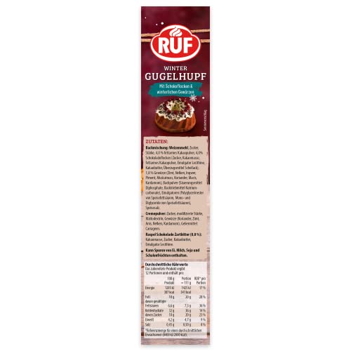 RUF Winter Gugelhupf, Backmischung für einen festlichen Schokoladen-Gugelhupf mit Kirschen, Tortencreme, winterlichen Gewürzen sowie knackiger Raspelschokolade, 1x452g (Packung mit 2)
