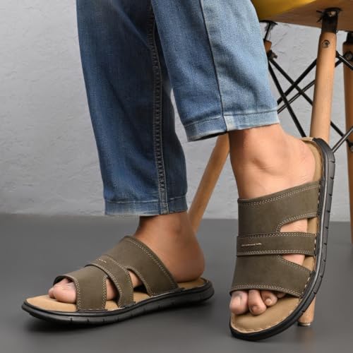 Image of Centrino Men's Slide Sandals | Multi-Strap Design with Cushioned Insole | Lightweight Comfortable Casual Footwear for Summer & Office Travel (9581)