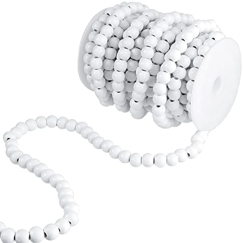 Waydress Christmas Wooden Bead Garland Rustic Farmhouse Garland Xmas Tree Bead Ornaments for Christmas Decorations, Total of 26 Feet(White)