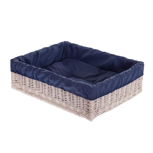 e-wicker24 Alles aus Weide Hundekorb aus Weide für Hund und Katze Hundebett Katzenbett mit Kissen Tierkorb geflochten Katzenkorb rechteckig Liegestuhl 60x50 H18 cm